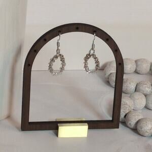 Dainty VTG 1980 Silver-Tone Teardrop Loop Earrings w/ Silver & Clear White Beads